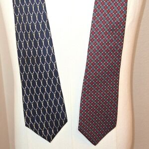 The Custom Shop 100% Silk Ties - Lot of 2 USA Made Navy Geometric Equestrian